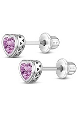 exquisite silver 5mm heart screw back baby October birthstone earrings